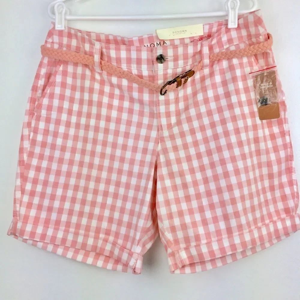 Sonoma pink gingham modern fit chino shorts- New With Tags